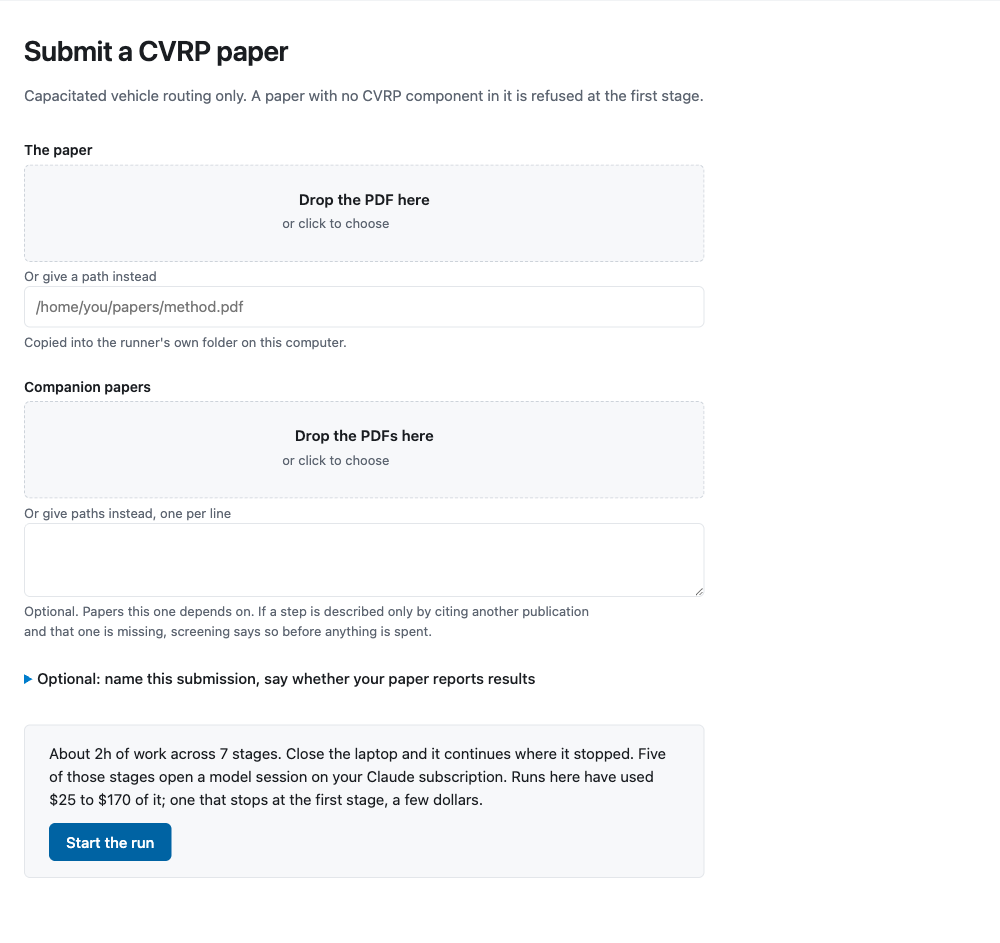 A form with two file-drop areas and a Start button